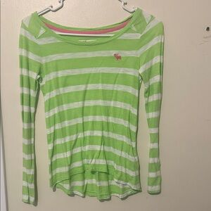 Abercrombie & Fitch Lime Green Striped Long Sleeve Tee